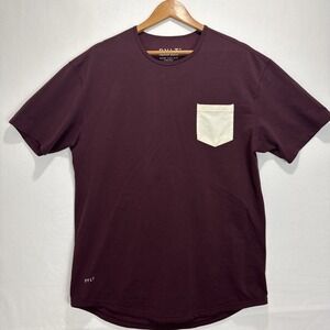 BYLT Premium Drop Cut: Lux Pocket Short Sleeve Shirt Maroon Bone Size XL